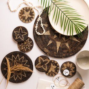 Set of 6-Piece Woven Nito Vine Coaster Set, Rattan decor, Wicker, Boho